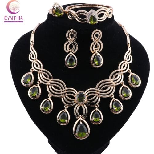 CYNTHIA Wedding Jewelry Sets Bridal Necklace Set for Women Exquisite Green Zircon Jewelry Set Gold Color Engagement