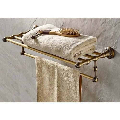 Wall Mounted Vintage Retro Antique Brass Bathroom Large Towel Rail Towel Bar Holder Shelf Bathroom Accessory mba430