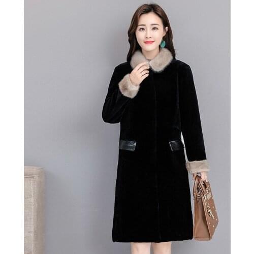 Brand New Women Faux Fur Coat Black Winter Warm Fur Collar Mid Long Jacket Straight Outwear Overcoat Ladies Business Work Coats