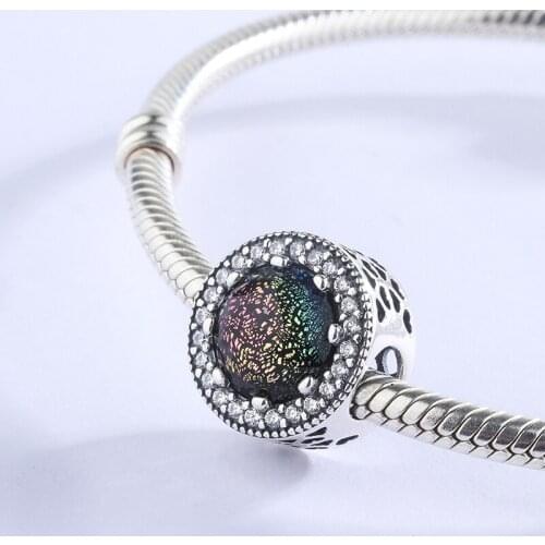 Personalized Round Rhinestone Shape Beads Sparkling 925 Sterling Silver Pave White CZ Charms Fit European Bracelet Necklace