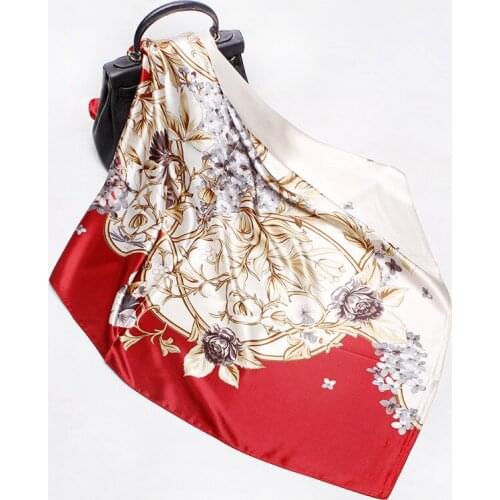 2020 90x90 Floral Flower Multipurpose women Silk twill scarf Satin square tie Hairband ladies foulard femme towel bufanda shawl