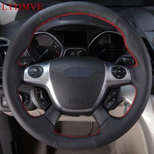 Hand stitch Artificial Leather DIY Car Steering Wheel Cover Ford Focus 3 2012-2014 C-MAX 2011-2014 KUGA Escape 2013-2016 black