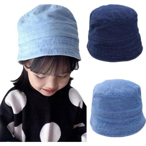 Doitbest 2021 Spring boy girl Bucket fishing Hats Sunscreen sun cap solid Washed denim Spring baby kids child fisherman hat