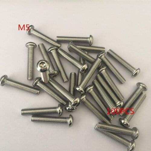 100pcs Stainless steel round head hex socket screws M5*6/8/10/12/14/16/18/20/25/30-70 mm Round head bolts mushroom head bolt