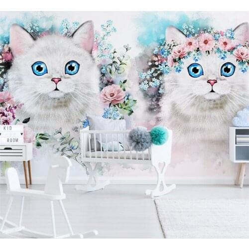 Wellyu Nordic minimalist flower kitten childrens room decoration wall custom large mural wallpaper papel de parede mural