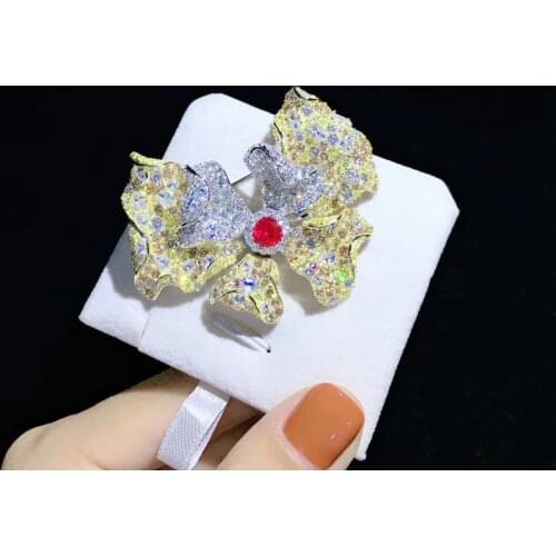 44*57MM big butterfly brooch yellow color 925 sterling silver with cubic zircon cute romantic fine women jewelry free shipping