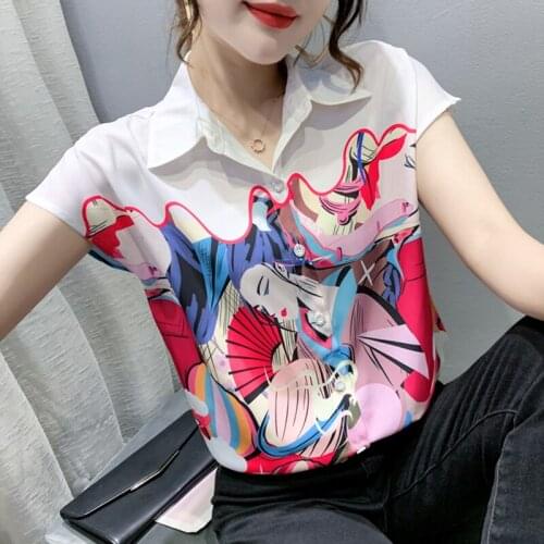 New Summer New Bohemian Retro Shirt Women Lapel Short Sleeve Loose and Thin All-macth Vacation Travel Blouse Blusa Mujer 2021