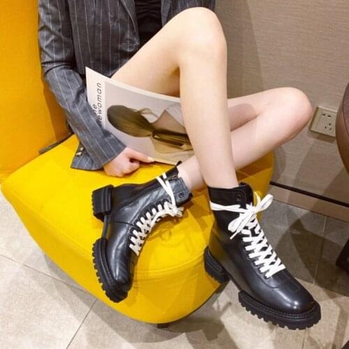 Women Chunky Heel Martins Boots 2021 New Autumn Genuine Leather Lace Up Thick Sole Boots Ladies Platform Shoes Female Booties