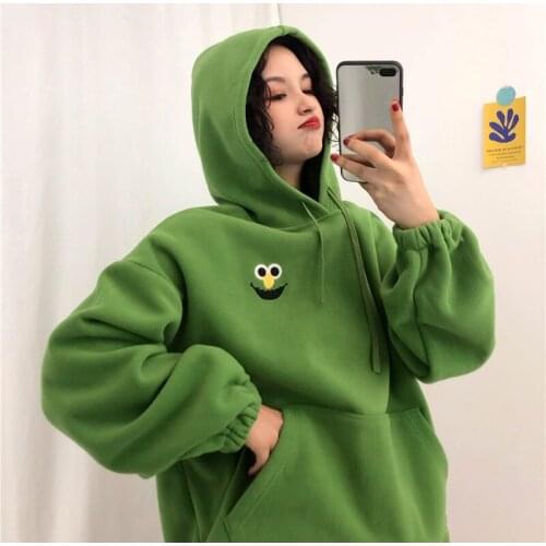 Womens Autumn Hooded Hoodies Plus Velvet Pockets Oversize Sweatshirts 2019 Embroidered Cartoon Sweatshirts