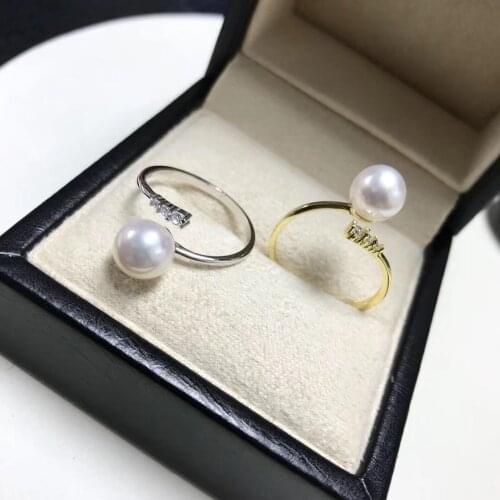 925 Sterling Silver Pearl Ring Finger Ring Adjustable Resizable Ring Findings and Component Jewelry Parts Fittings Accessories