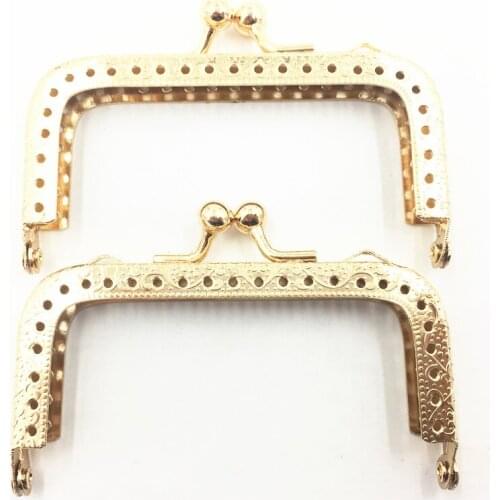 1Pc Kiss Clasp Clutch Lock Coins Purse Bag Handbag Handle Flower Ball Heads Rectangle Metal Frame DIY Part Gold Color 8.5cm