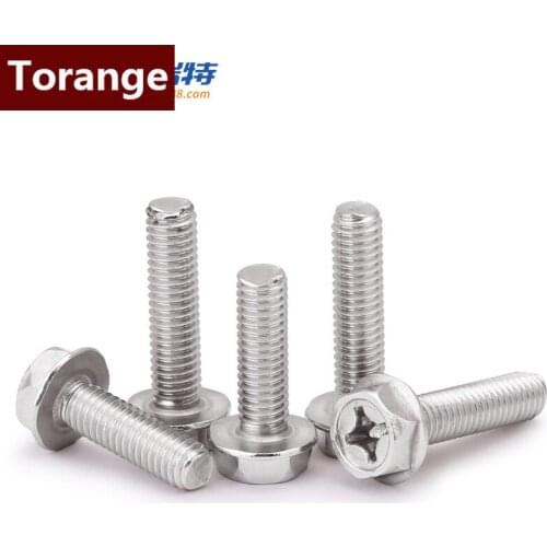 304 Stainless Steel Cross Flange Screw Outer Hexagon Flange Anti-slip Bolt M4M5M6 30PCS