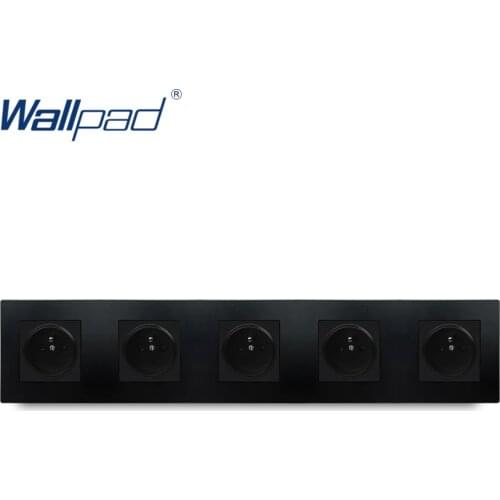 5 EU French Socket Black Wallpad Luxury Wall Power Electrical Outlet Sockets PC Panel