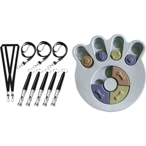 5Pcs Ultrasonic Dog Training Whistle & 1Pcs Smart Dog Puzzle Toys Puppy Treat Dispenser Interactive Dog Toy