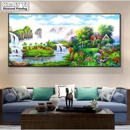 5D Diamond Painting Full Drill Square /Round Waterfall Scenery Diamond Embroidery Cross Stitch Diamonds Mosaic Home XY20