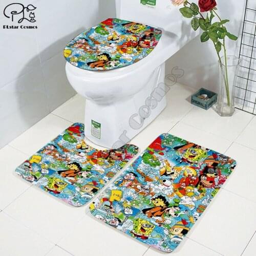 90s classic funny cartoon 3D printed Bathroom Pedestal Rug Lid Toilet Cover Bath Mat Set drop shipping