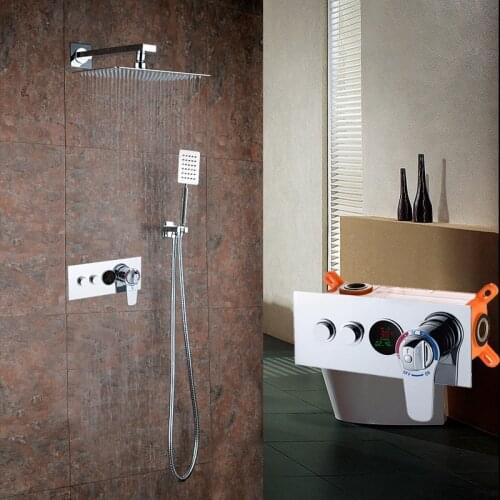 BAKALA 304 Stainless Steel 8 10 12 inch Thermostatic Rain Shower Mixer LED Digital Display Wall Mounted Rainfall Shower Set 9812