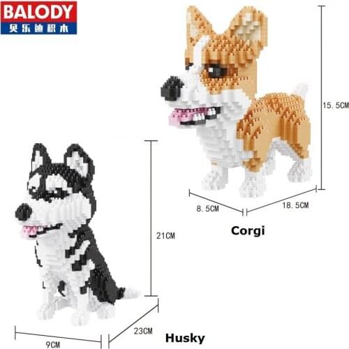 Balody Mini Blocks Cute Corgi Dog Plastic Building Toy Animal Poodle Model Brinquedos Husky Toys for Children Lovely Gifts 16043