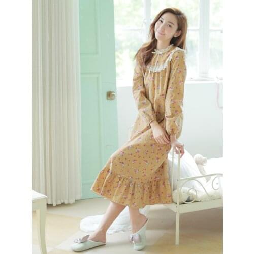 Free Shipping 2015 New Autumn Princess Womens Long Nightgown Floral Cordury Nihgtshirt Pastorable Pijamas roupao feminino