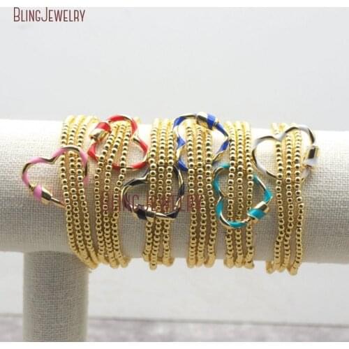 BM33367 Dainty Bracelet Gold Filled Bead Ball Beaded Turquoises Enamel Heart Carabiner Bracelet