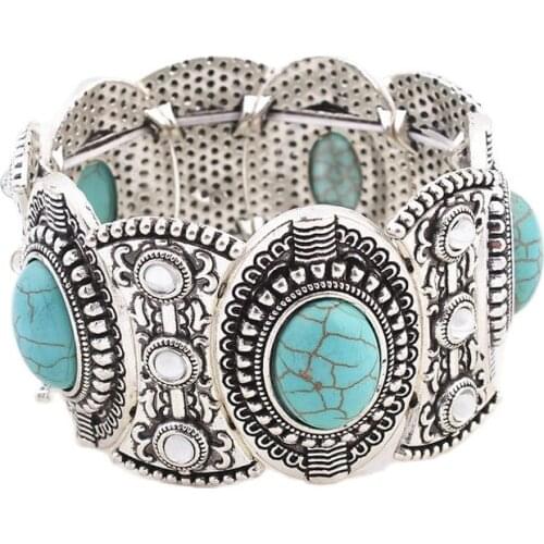 Bohemian Gypsy Tibetan Vintage Silver Adustable Stretch Bangle & Bracelets Resin Bead Statement Bracelet