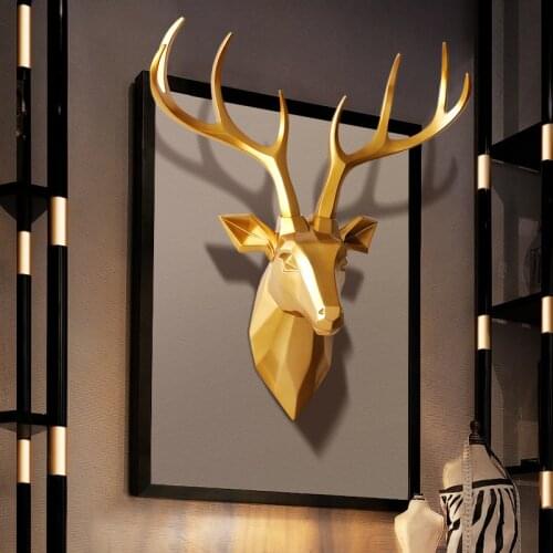 Big Deer Statue Home Decor 3D Animal Abstract Sculpture Decoration Accessories Art Wall Decor Resin Statue Living Room Mural