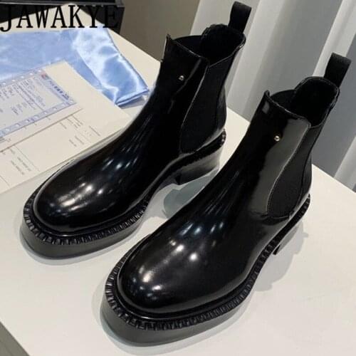Ankle Boots for Woman Black Genuing Leather Luxury Brand Short Boots Autumn Elastic Slip-on Fashion Flat Boots Botas mujer