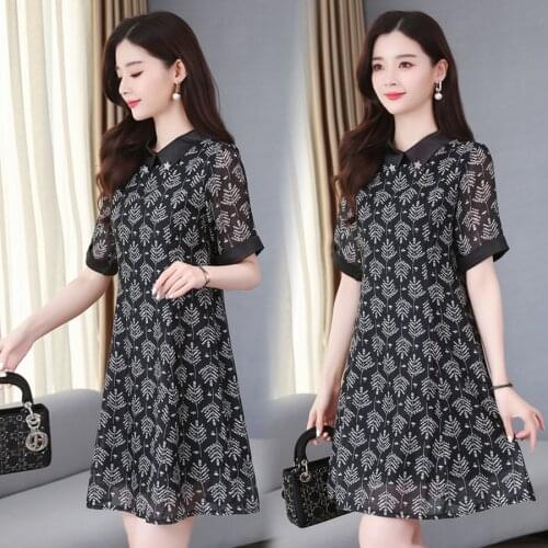 2021 Black Chiffon Beach Midi Dresses Spring Summer 4XL Plus Size Print Vintage Runway Dress Elegant Women Bodycon Party Vestido