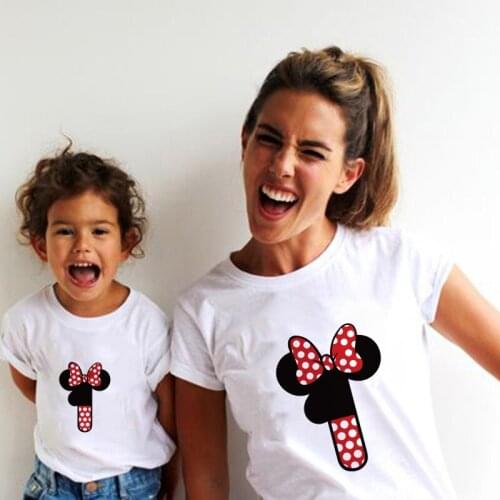 Mickey Mouse Numbers T Shirts For Family 1-9 Lovely Printed Matching Family Clothes Outfits Mommy And Me Cartoon Kawaii Tshirts