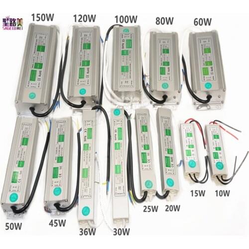 AC110V-220V to DC12V Power Supply 10W 20W 30W 50W 80W 100W IP67 Waterproof 24V LED Transformer Electronic Aluminum alloy Driver