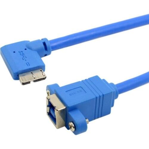 USB 3.0 Type B Female to Micro B 90 Degree Left Angled Cable with Panel Mount Screw Holes 20cm