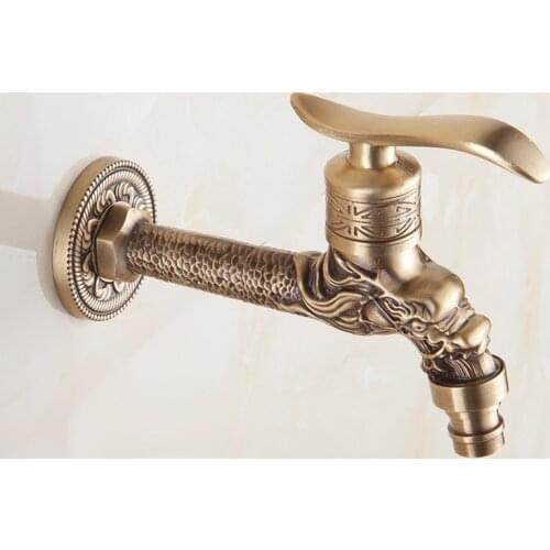 Washing Machine Faucet Copper Single Cold Wall Mounted Antique Carved Bibcock Outdoor Garden Small Faucet Mop Pool Tap