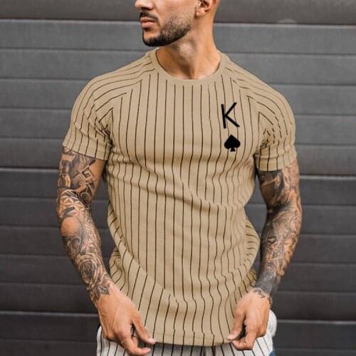 Summer Fashion Poker Print Short Sleeve T-Shirt Top MenS T-Shirt Striped Shirt MenS Streetwear Round Neck Shirt
