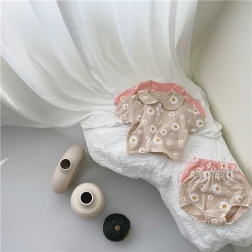 Infant Baby Sets 2021 Summer Newborn Baby Girl Korean Lovely Suits Little Daisy Doll Collar Tops Shorts Toddler 2pcs Sets New