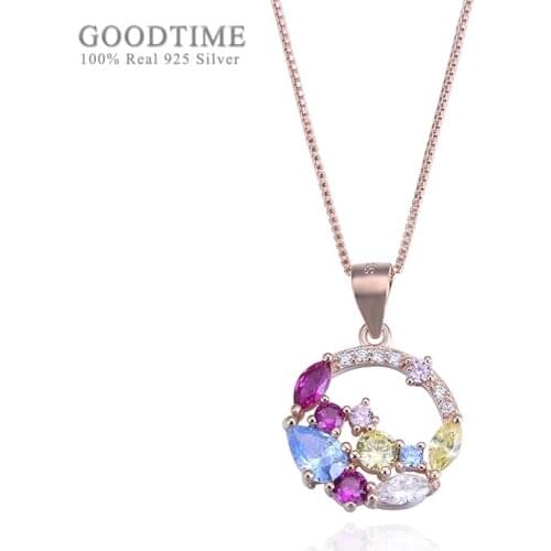 Fresh Fashion Women Pure 925 Sterling Silver Necklaces Colored Crystal Pendant Zircon Necklaces Girl Chain Jewelry Accessory