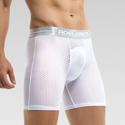 Men Lengthen Boxer Seamless Shorts Bulge Pouch Briefs Underwear Workout Fitness Anti Abrasion Leg Running Quick Drying Fitness