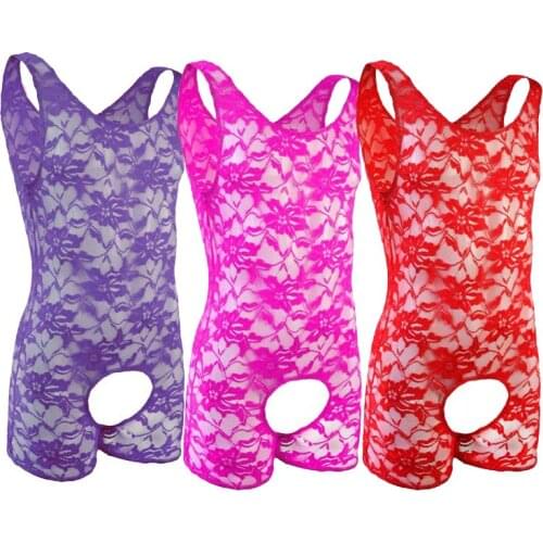 Mens sexy underwear one-piece open-file underwear high-fork lace transparent breathable boxer one-piece alternative performance