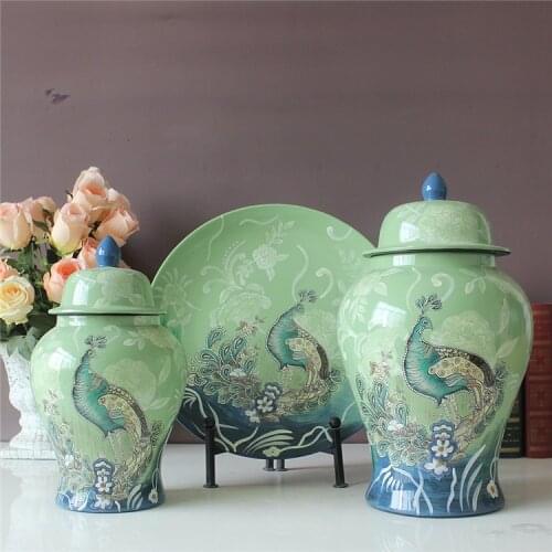 A set Vase Chinese ceramic ginger jar Antique Porcelain chinese temple jar Green wholesale ceramic jar jar decoration