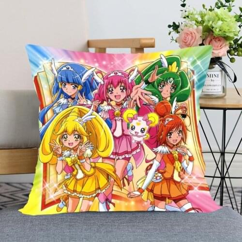 2020 New Smile Precure! Anime Pillow Cover Bedroom Home Office Decorative Pillowcase Square Zipper Pillow case Satin Soft Cover
