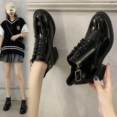 2020 spring and autumn new fashion all-match casual shoes thick heel college style small leather shoes female X284