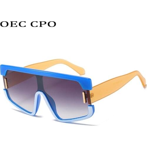 OEC CPO Oversized Square Sunglasses Women New Fashion One Piece Sun Glasses Female Vintage Blue Gray Shades Punk Eyeglasses