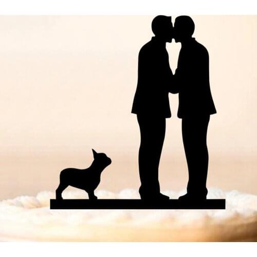Same Sex Men and Mr Cake Topper,Mr and MR with a dog Silhouette Wedding Cake Topper, Wedding Decoration Supplies Cake Topper