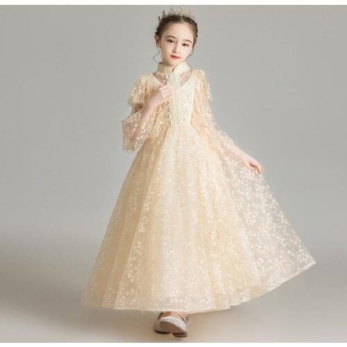 Girls Princess Dress Birthday Party Sequines Mesh Stitching Evening Gown Kids Pageant Catwalk Dress For Girls Vestidos L831