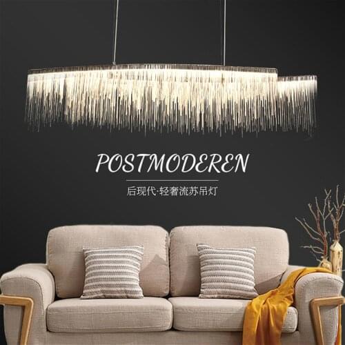Postmodern Luxury Tassel Chain Chandelier Nordic Stainless Steel Gold Silver Dimmable LED Ceiling Chandelier Restaurant Pendant