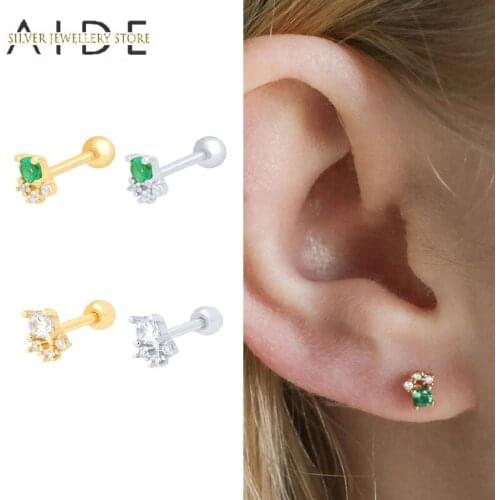 AIDE Geometric 925 Sterling Silver Stud Earrings for Women Cute Small Cat Paw Zircon Pierced Earings Fine Jewelry Gift kolczyki