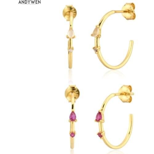 ANDYWEN 100% 925 Sterling Silver Gold 15mm Slim Hoops Circle Loops Fashion Fine Jewelry Piercing Pendiente Clips Simple Earring