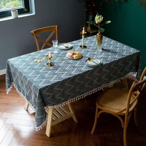 Modern Solid Decorative Linen Tablecloth With Tassel Waterproof Oilproof Rectangular Wedding Dining Table Cover Table Cloth