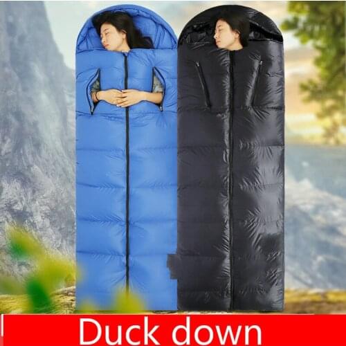 Camping Sleeping Bag Warm Cold Duck Down Envelope Backpacking Sleeping Bag for Outdoor Traveling Hiking Saco De Dormir Air Bed