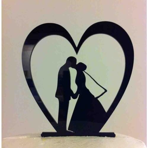 Wedding Cake Topper ,Heart Leaning Bride Groom Kissing Acrylic Wedding Cake Topper Silhouette ,Wedding Topper Decor Supplies