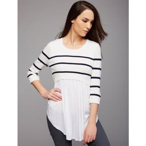 Loose Maternity Blouse T-Shirts Clothes 2021 New Striped Pregnant Women Three Quarter Breastfeeding Shirts Pregnancy Clothings